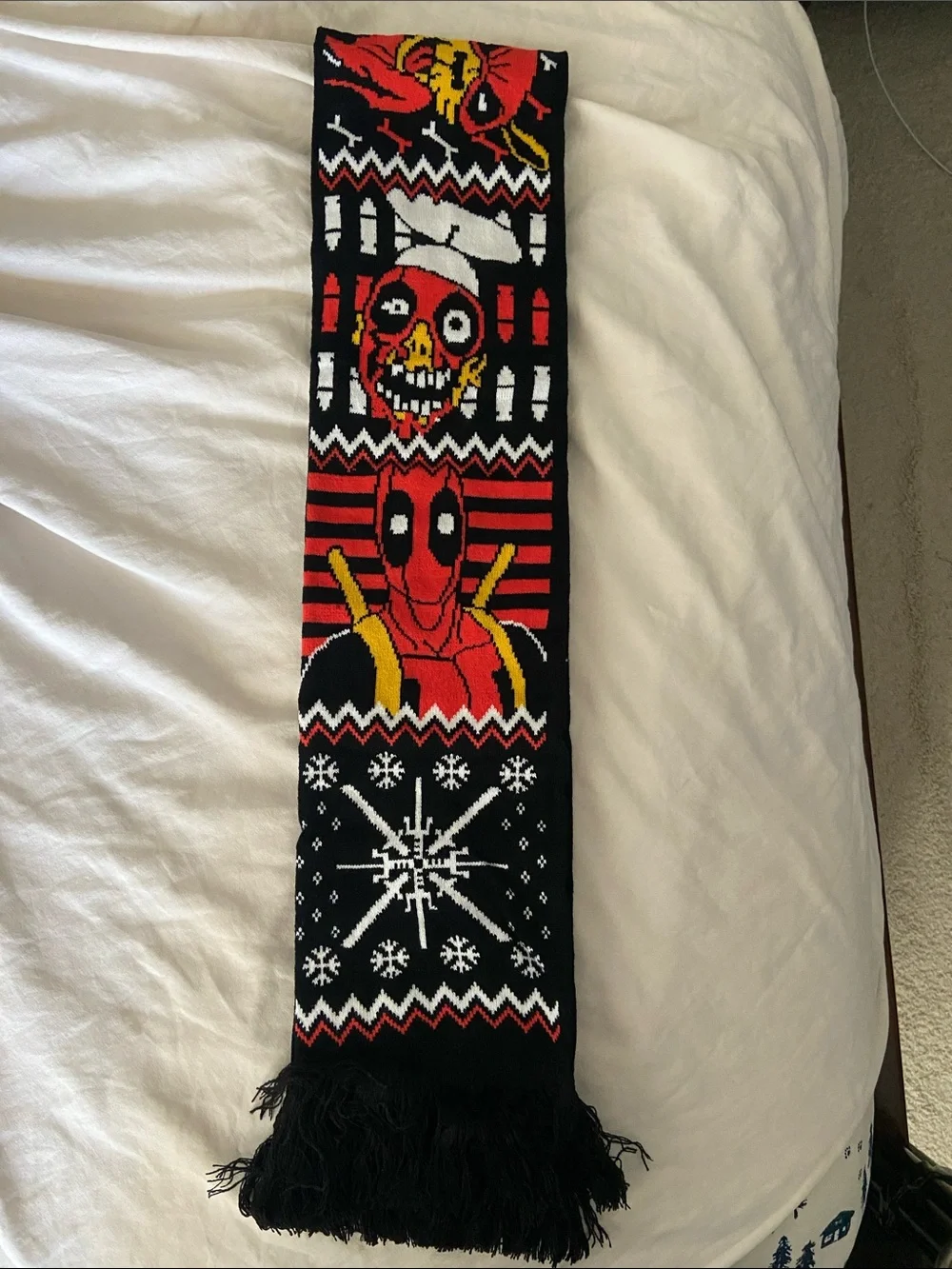 Exclusive Marvel Deadpool Graphic Knit Scarf in Black, Red, Yellow